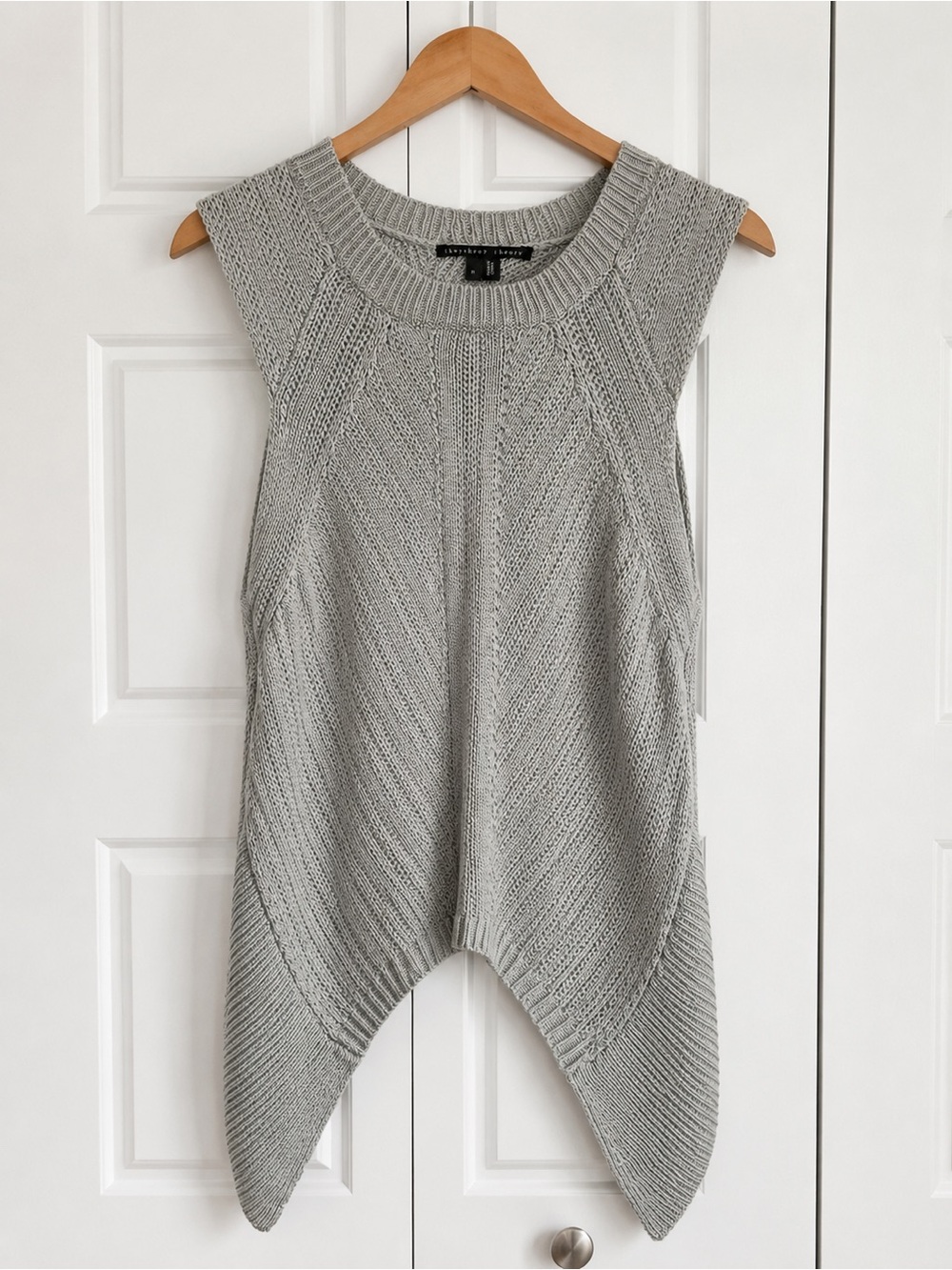 Theory Silk Cotton Knit Tunic Sweater Vest M Gray Handkerchief Hem Sleeveless